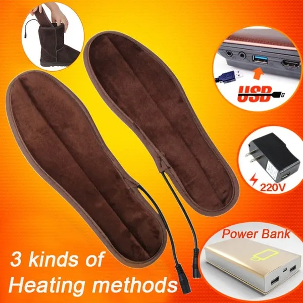 1 Pair USB Electric Heated Shoe Insoles Feet Warmer Sock Pad Mat with Cable