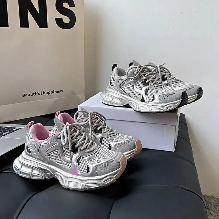2024 New Breathable Vulcanized Shoes Women Casual Platform Sneakers Summer Thick Bottom Low Top Large jogging shoes