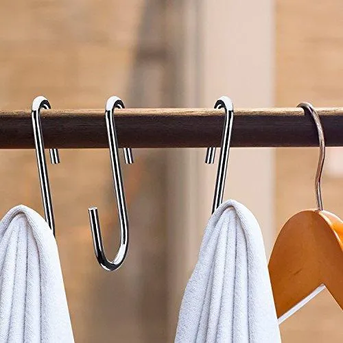 40 Pack Heavy Duty S Hooks Stainless Steel S Shaped Hooks Hanging Hangers for Kitchenware Spoons Pans Pots Utensils Clothes Bags Towers Tools Plants (Silver)