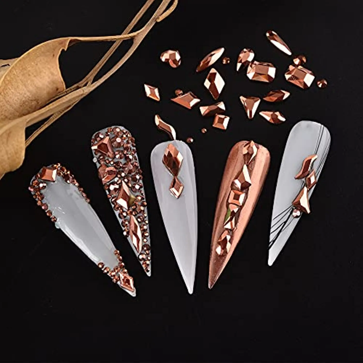 8620Pcs Mixed Crystal Nail Art Rhinestones Diamonds 14 Style Nail Crystal Flatback Multi Sizes 3D Decorations Rhinestone with Picking Pen(700 Pcs Crystals 7920 Pcs Rhinestones, Rose Gold)