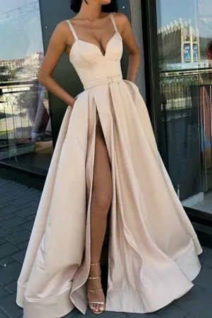 A-Line Spaghetti Straps Sweep Train Split Front Prom/Formal Dress  TP0158