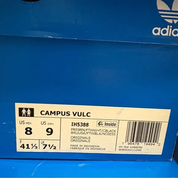 Adidas Campus Vulc Preloved Brown White Black Shoes IH5388 Men's Size