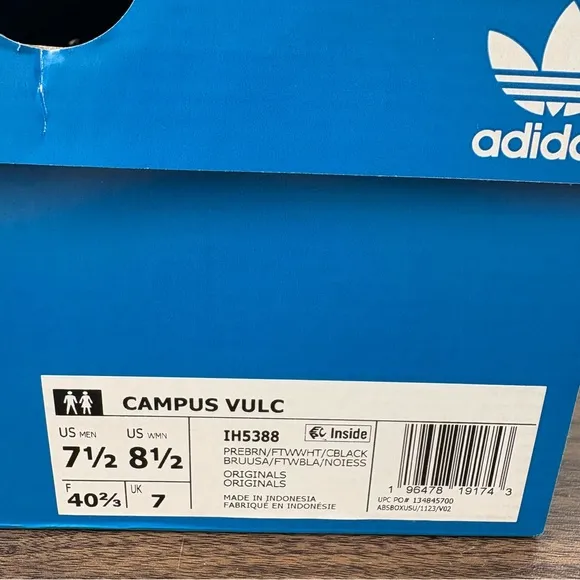 Adidas Campus Vulc Preloved Brown White Black Shoes IH5388 Men's Size