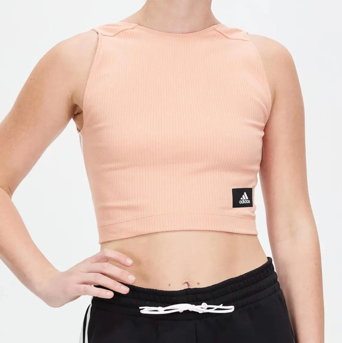 adidas Womens Pink Cropped Ribbed Tank Top Size Medium (New)