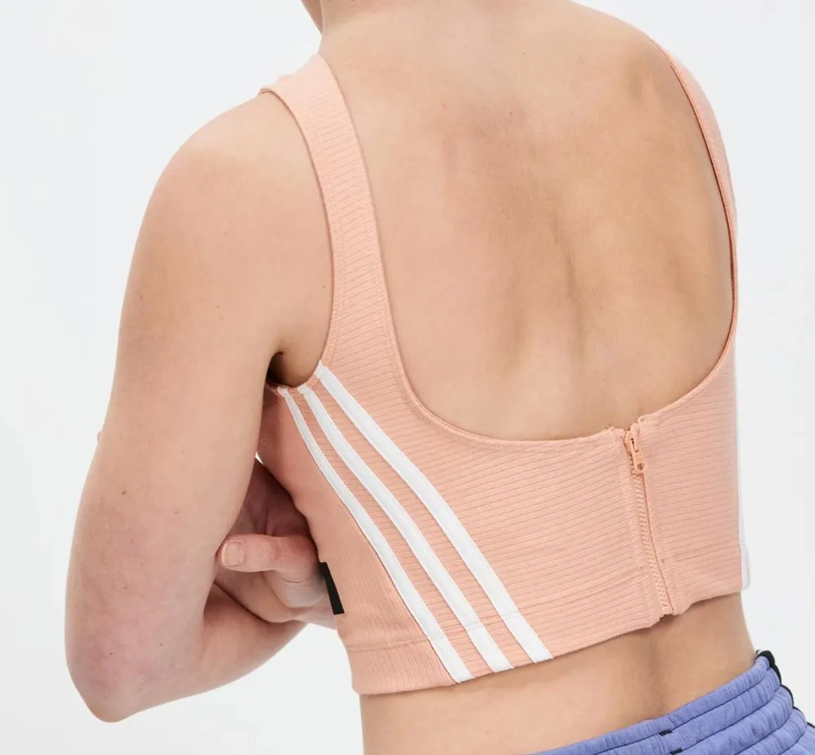 adidas Womens Pink Cropped Ribbed Tank Top Size Medium (New)