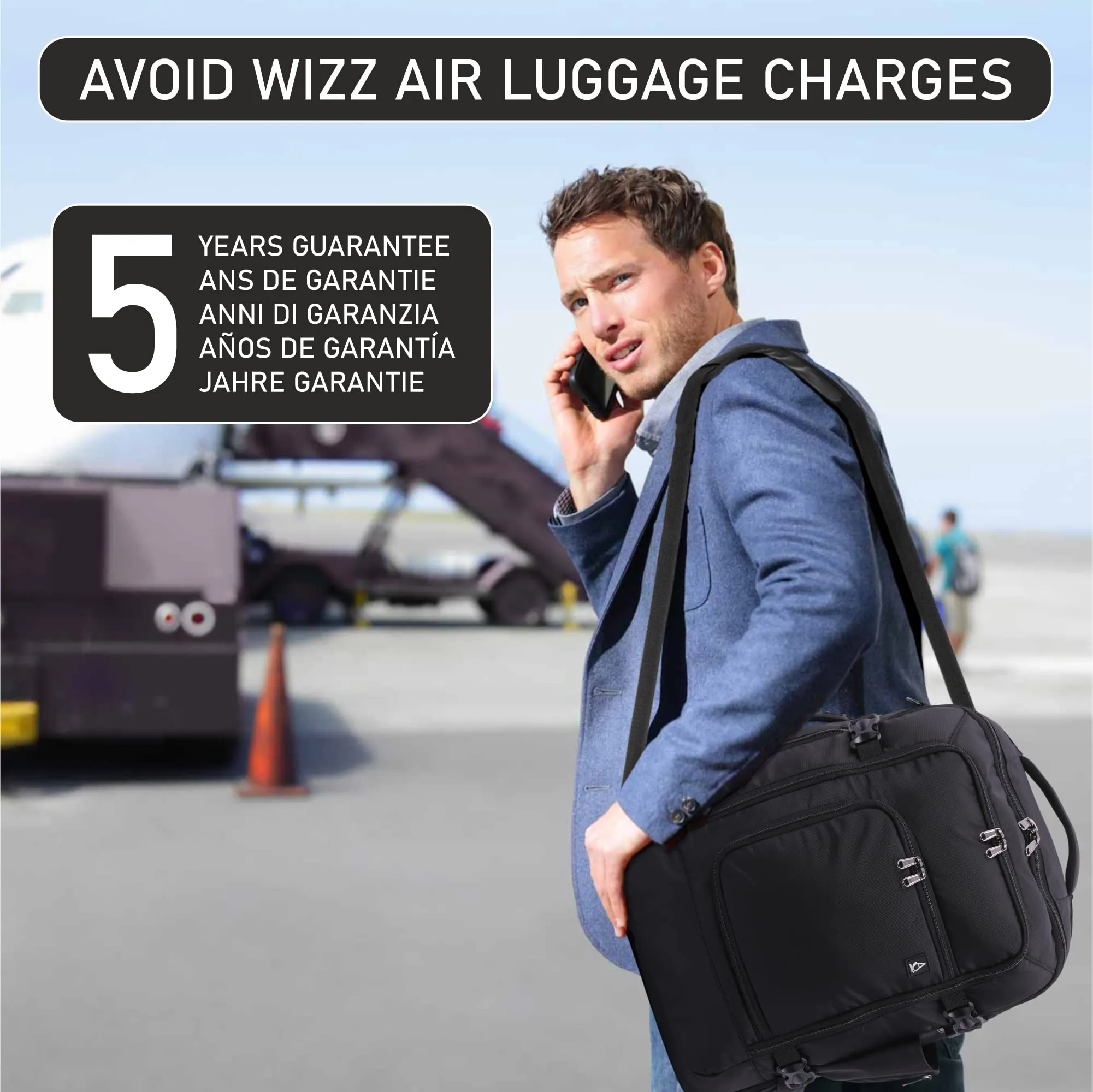 Aerolite 40x30x20 Wizz Air Maximum Size Backpack Eco-Friendly Cabin Luggage Approved Travel Carry On Holdall Lightweight Shoulder Bag Flight Rucksack with YKK Zippers 5 Year Warranty