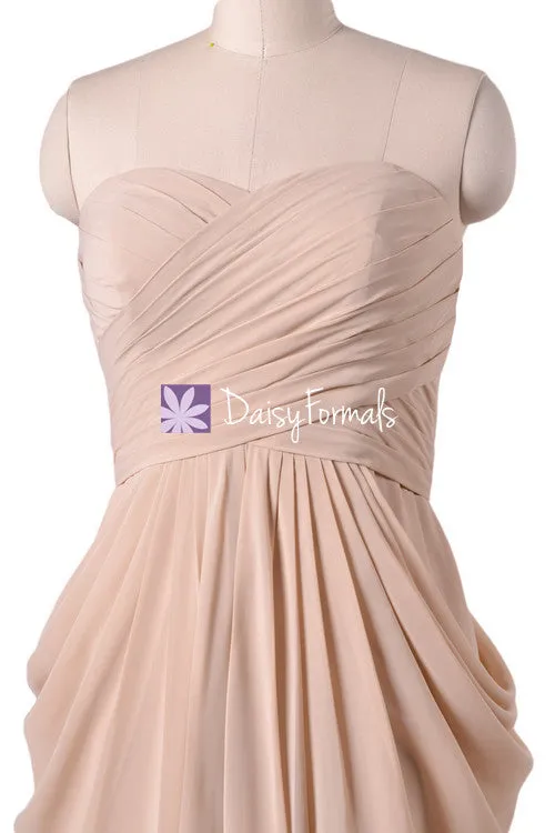 Apricot Chiffon Party Dress Knee Length Bridesmaids Dress Beach Wedding Party Dress (BM643S)