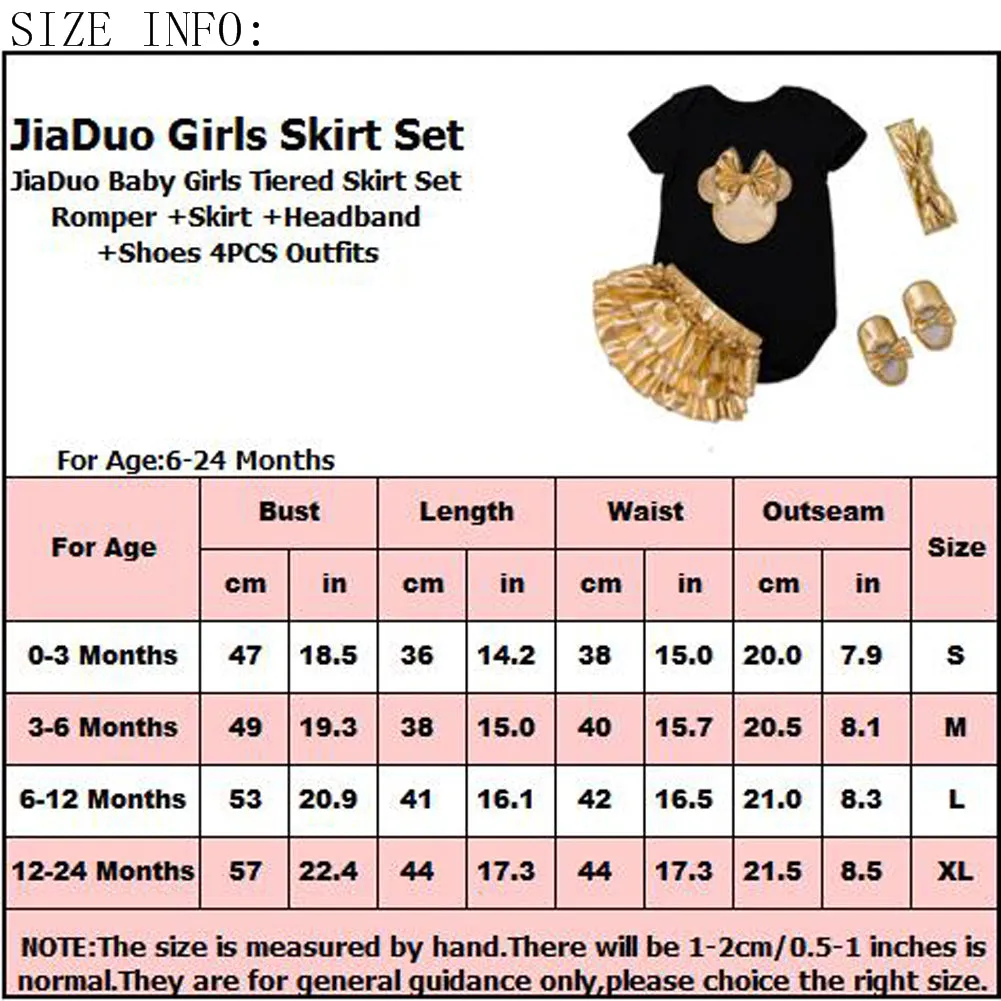 Baby Girls Tiered Skirt Set Romper Skirt Headband Shoes 4PCS Outfits