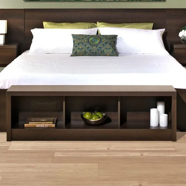 Bedroom Storage Bench Footboard in Espresso Wood Finish