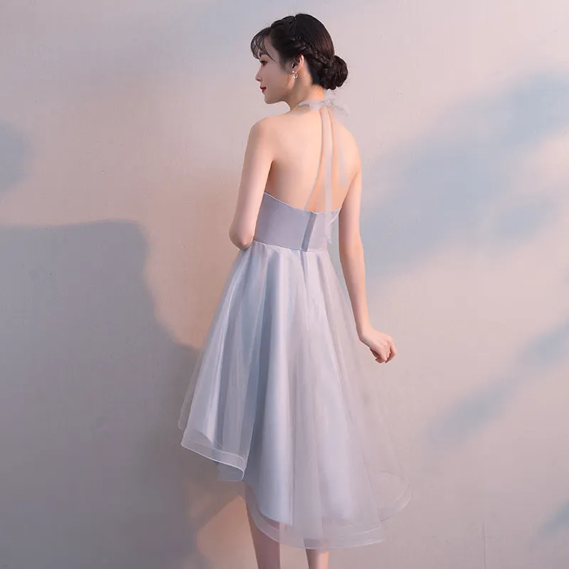 Charming Grey Halter High Low Party Dress, Homecoming Dress