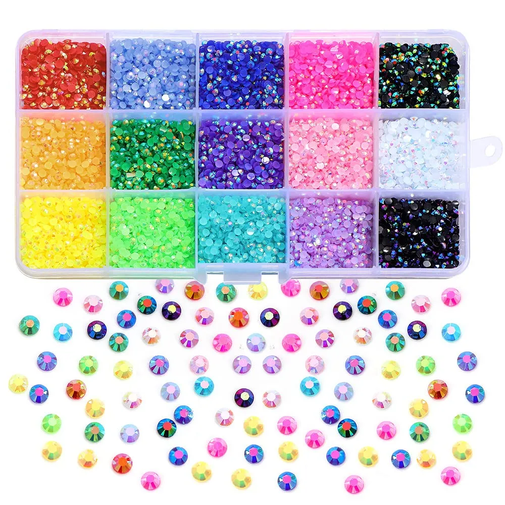 Charmor 18000pcs (3.4.5mm) 5D Nail Drill DIY Flat Bottom Kit Phone Case Accessories Jelly Drill Flatback AB Jelly Rhinestones Kit AB Rhinestones for Nail Design Charms Gem (3mm(18000PCS))