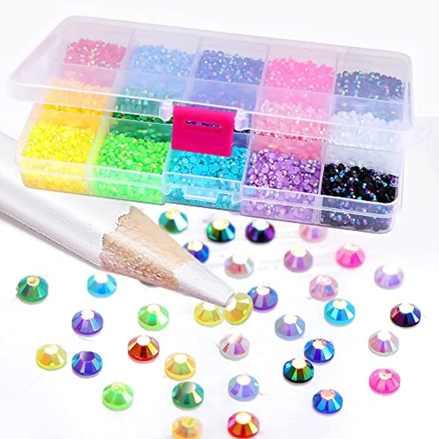 Charmor 18000pcs (3.4.5mm) 5D Nail Drill DIY Flat Bottom Kit Phone Case Accessories Jelly Drill Flatback AB Jelly Rhinestones Kit AB Rhinestones for Nail Design Charms Gem (3mm(18000PCS))