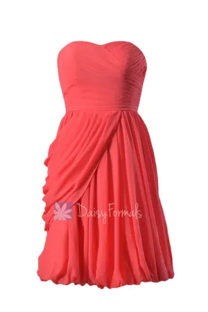 Cherry Bridesmaid Dress Short Sweerheart Bridal Party Dress Chiffon Cocktail Dress(BM130)
