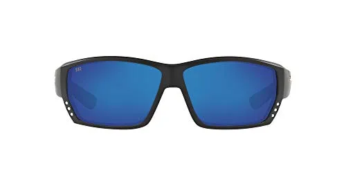 Costa Del Mar Men's Tuna Alley 580G Polarized Rectangular Sunglasses, Matte Black/Grey Blue Mirrored Polarized-580G, 62 mm