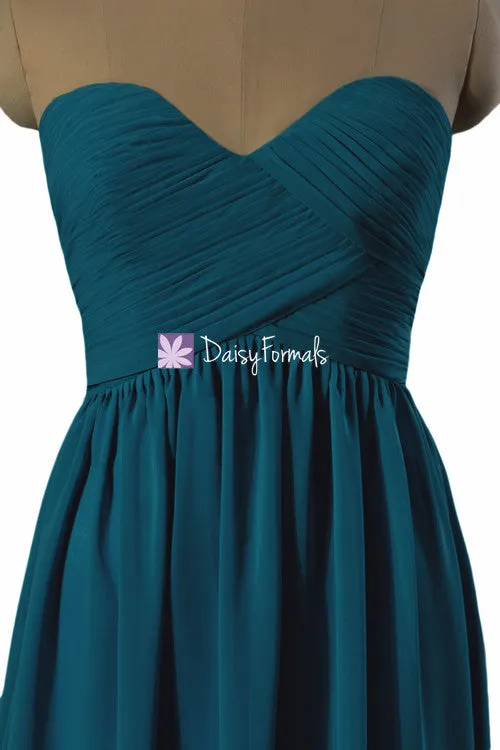 Dark Teal Chiffon Party Dress Long Sweetheart Teal Formal Dress Evening Dress (BM9823ST)