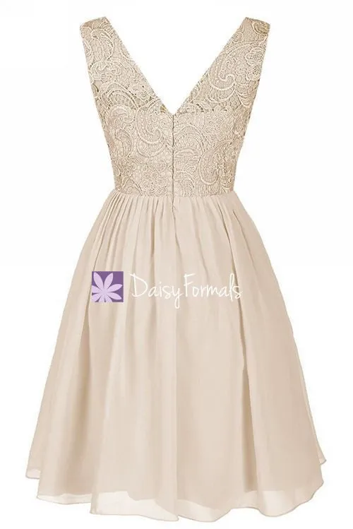 Dusty Rose Lace Cocktail Dress Scoop Neckline Bridal Party Formal Dress (BM2354)