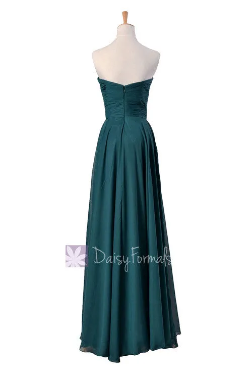 Elegant Long Sweetheart Chiffon Bridesmaid Dress Dark Teal Formal Dress(BM7860)