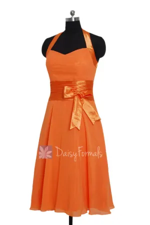 Eye-catching Short Halter Chiffon Formal Dress Orange Bridesmaid Dress(BM8529)