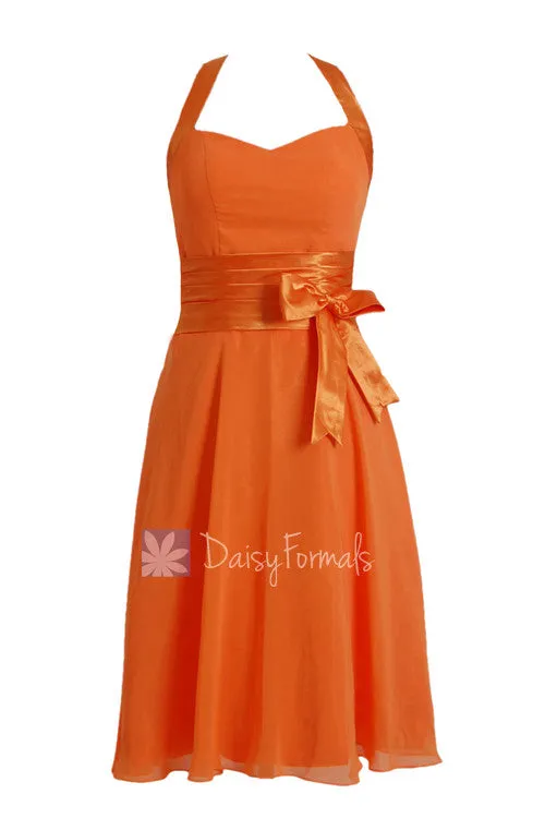 Eye-catching Short Halter Chiffon Formal Dress Orange Bridesmaid Dress(BM8529)
