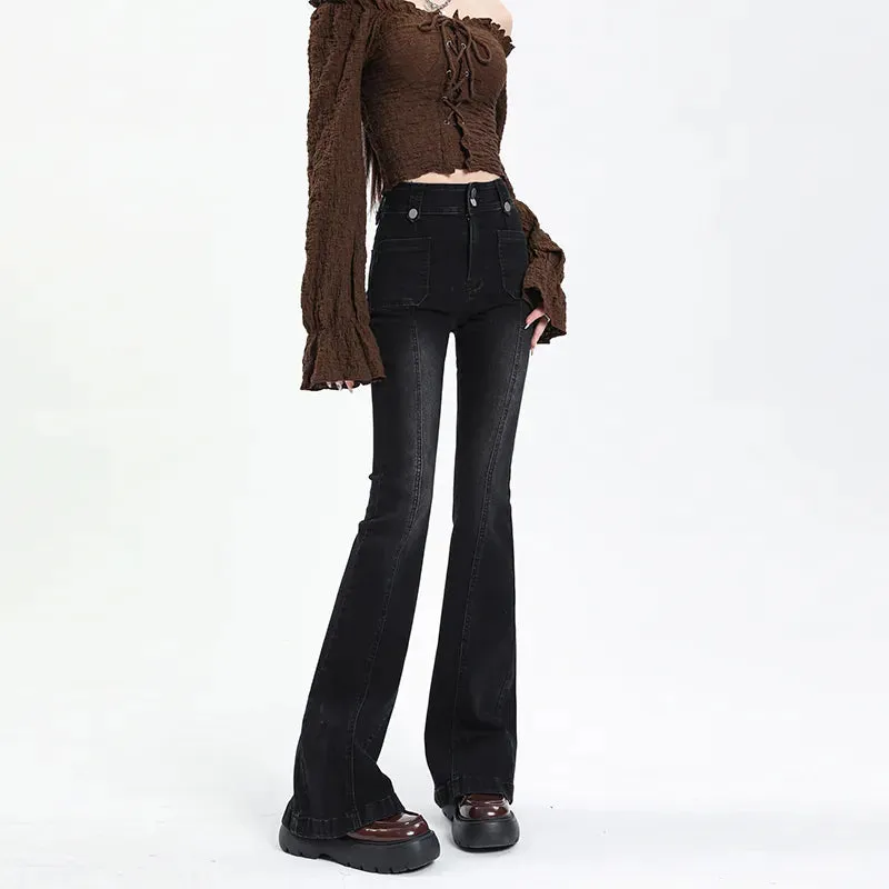 Flared Jeans for Women Vintage High Waist Women Slim Stretchy Denim Tight Jean Pants Casual Trousers