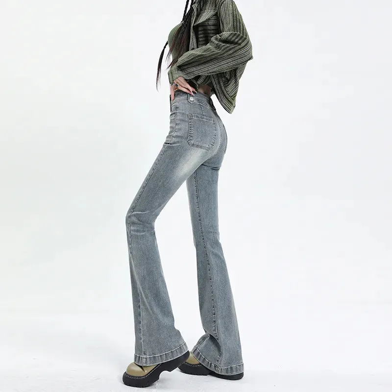 Flared Jeans for Women Vintage High Waist Women Slim Stretchy Denim Tight Jean Pants Casual Trousers