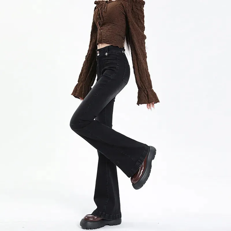Flared Jeans for Women Vintage High Waist Women Slim Stretchy Denim Tight Jean Pants Casual Trousers