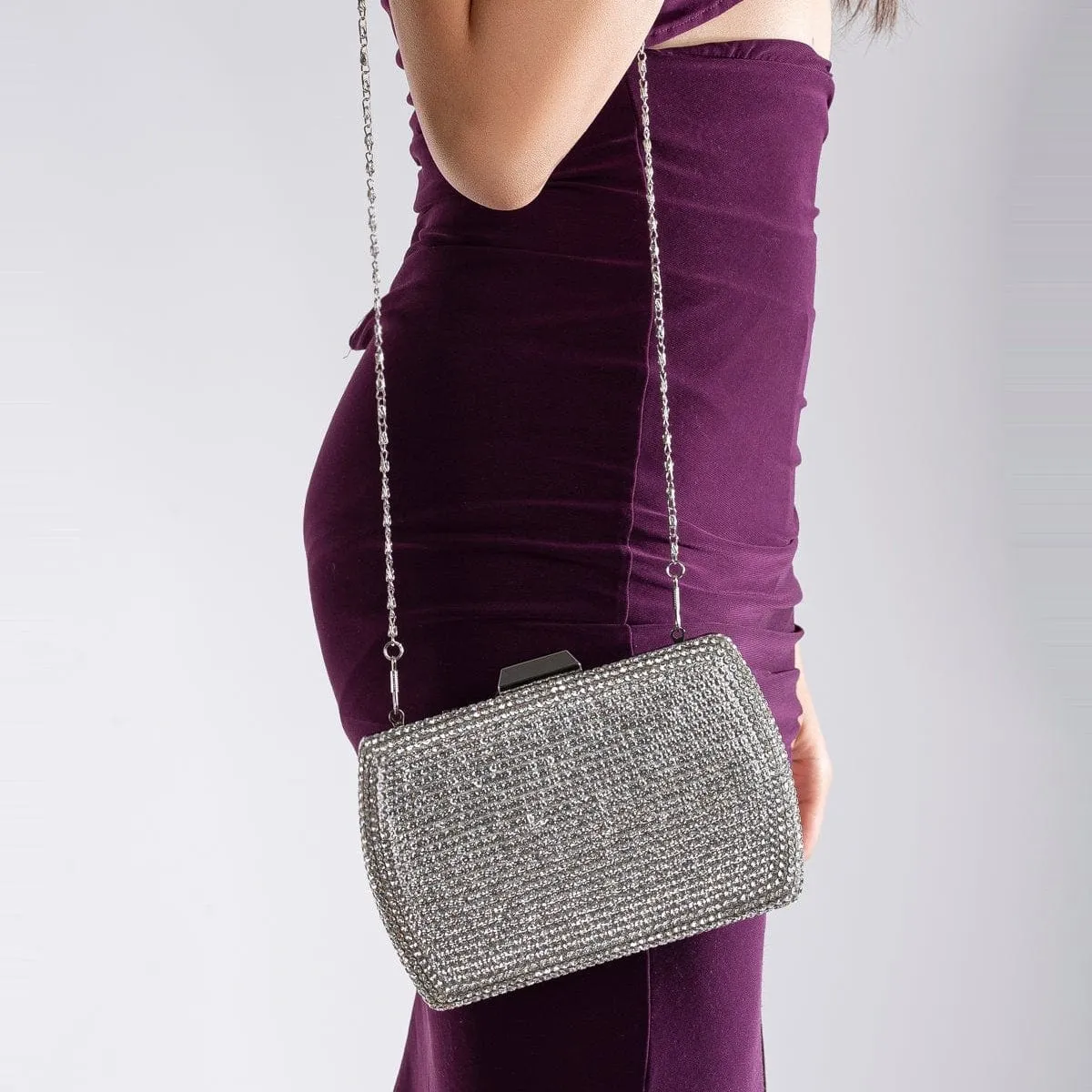 Francisca Vegan Glitter Clutch | Silver