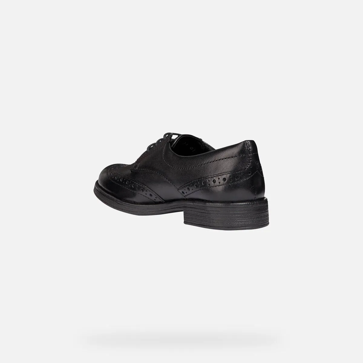 Geox Agata - Black Smooth Leather Lace Up School Shoe