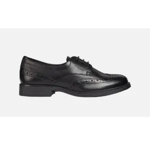 Geox Agata - Black Smooth Leather Lace Up School Shoe