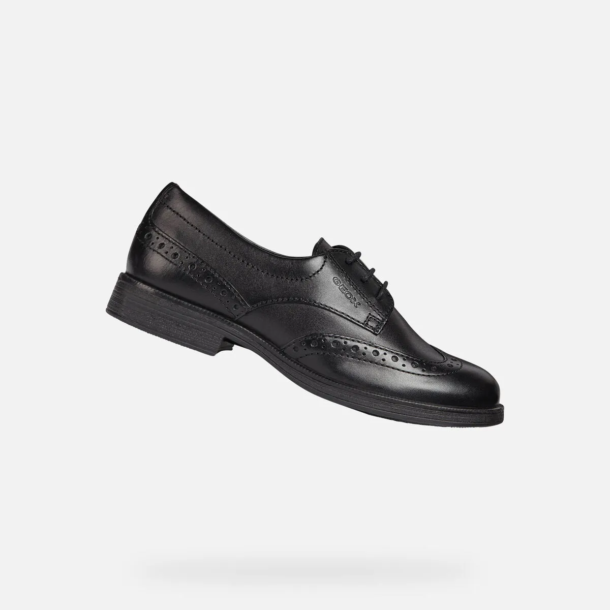 Geox Agata - Black Smooth Leather Lace Up School Shoe