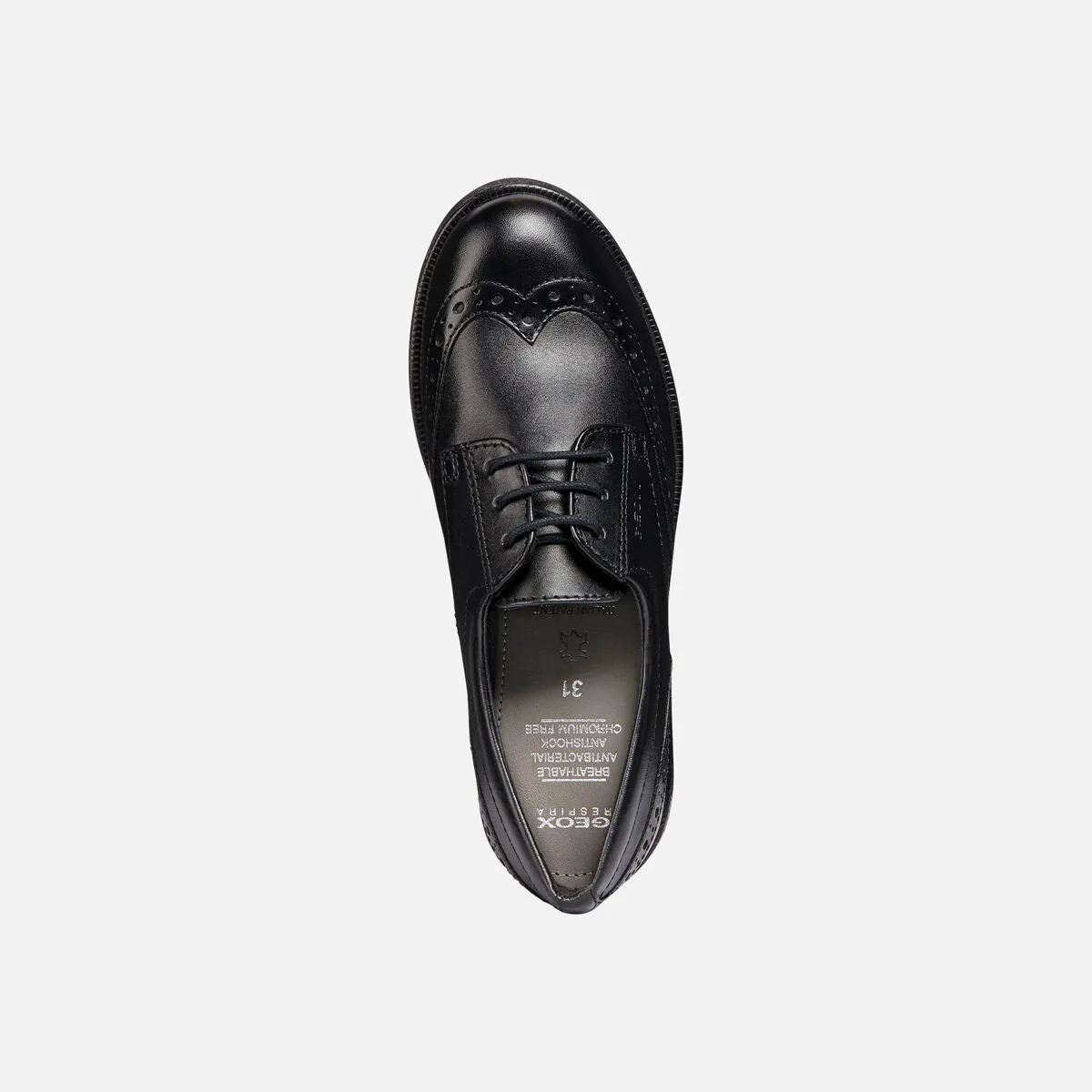 Geox Agata - Black Smooth Leather Lace Up School Shoe