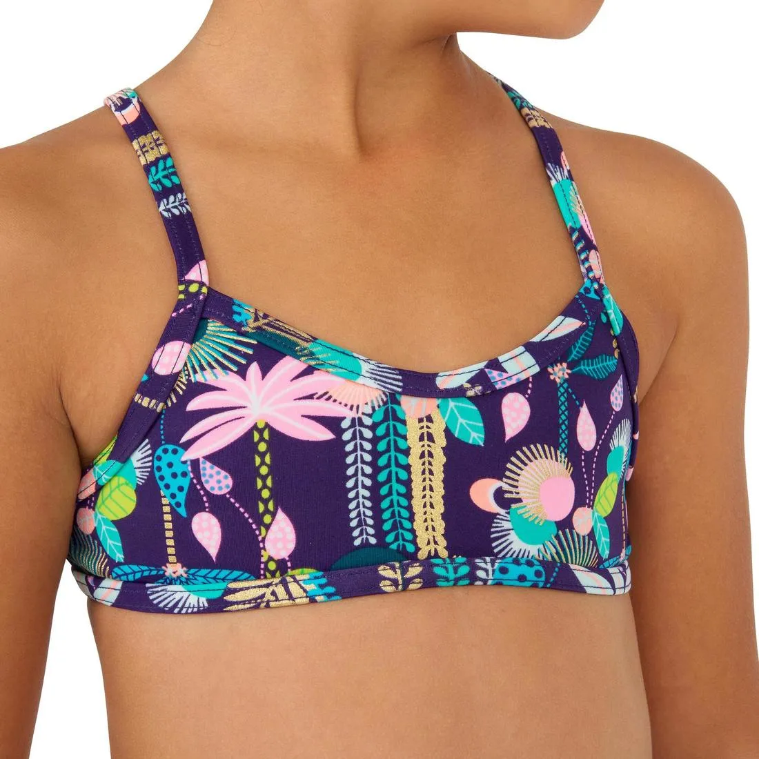 Girl’s 2-piece surf swimsuit floral with crossed straps