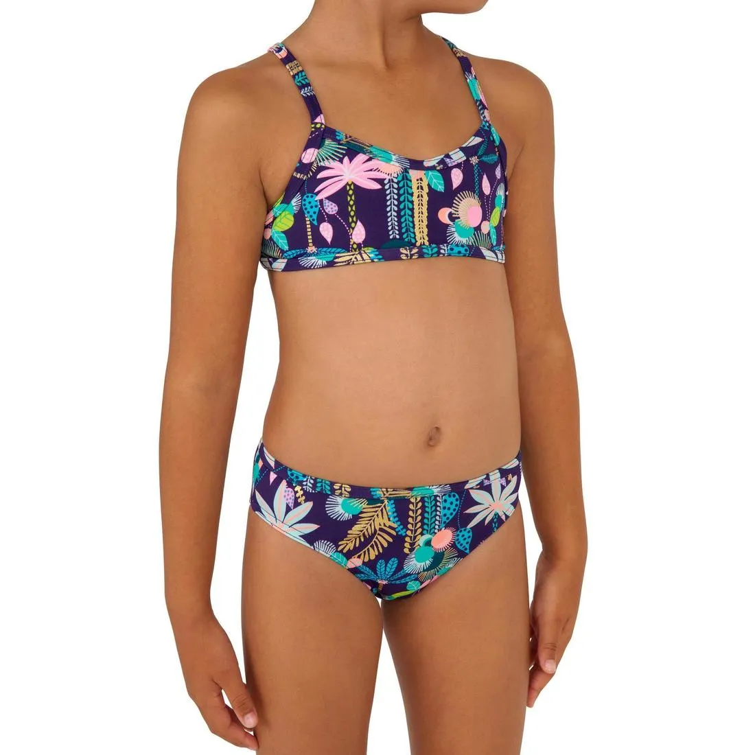 Girl’s 2-piece surf swimsuit floral with crossed straps