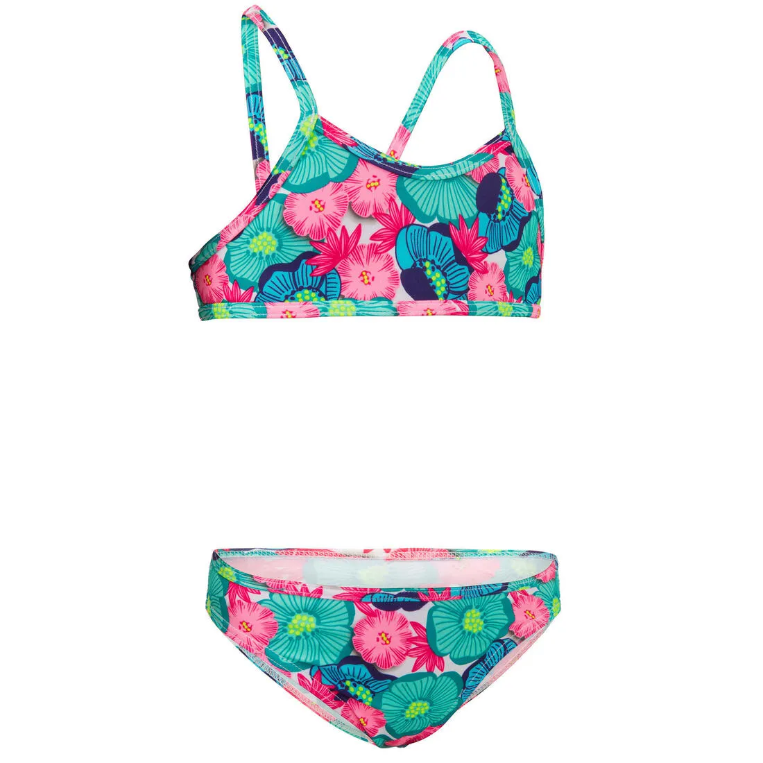 Girl’s 2-piece surf swimsuit floral with crossed straps