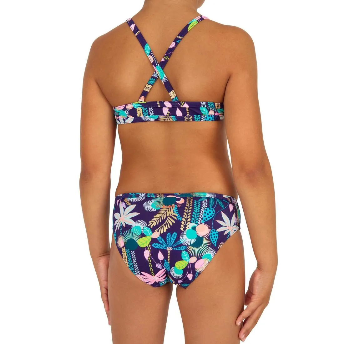 Girl’s 2-piece surf swimsuit floral with crossed straps