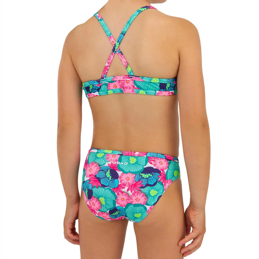 Girl’s 2-piece surf swimsuit floral with crossed straps