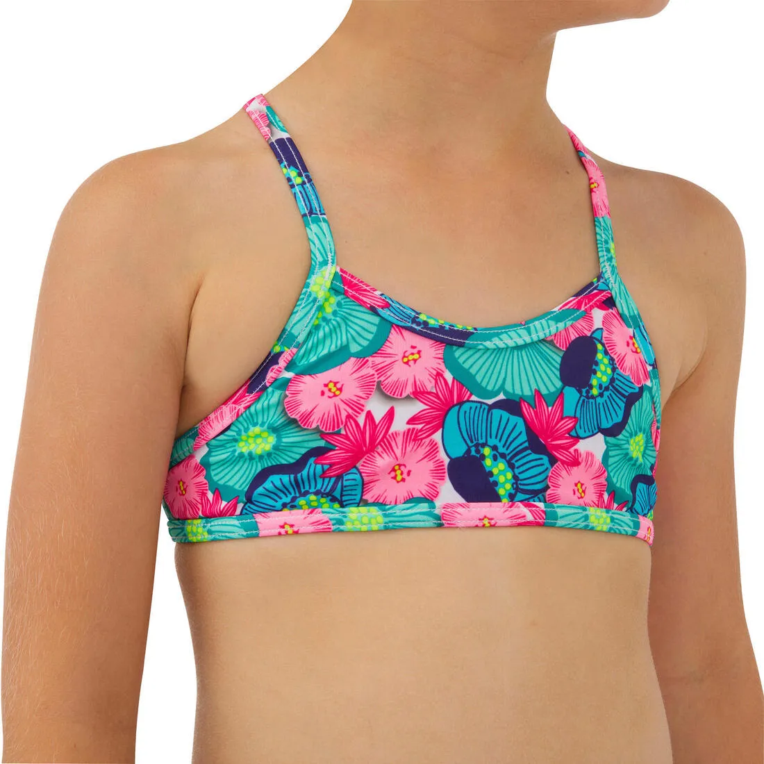 Girl’s 2-piece surf swimsuit floral with crossed straps