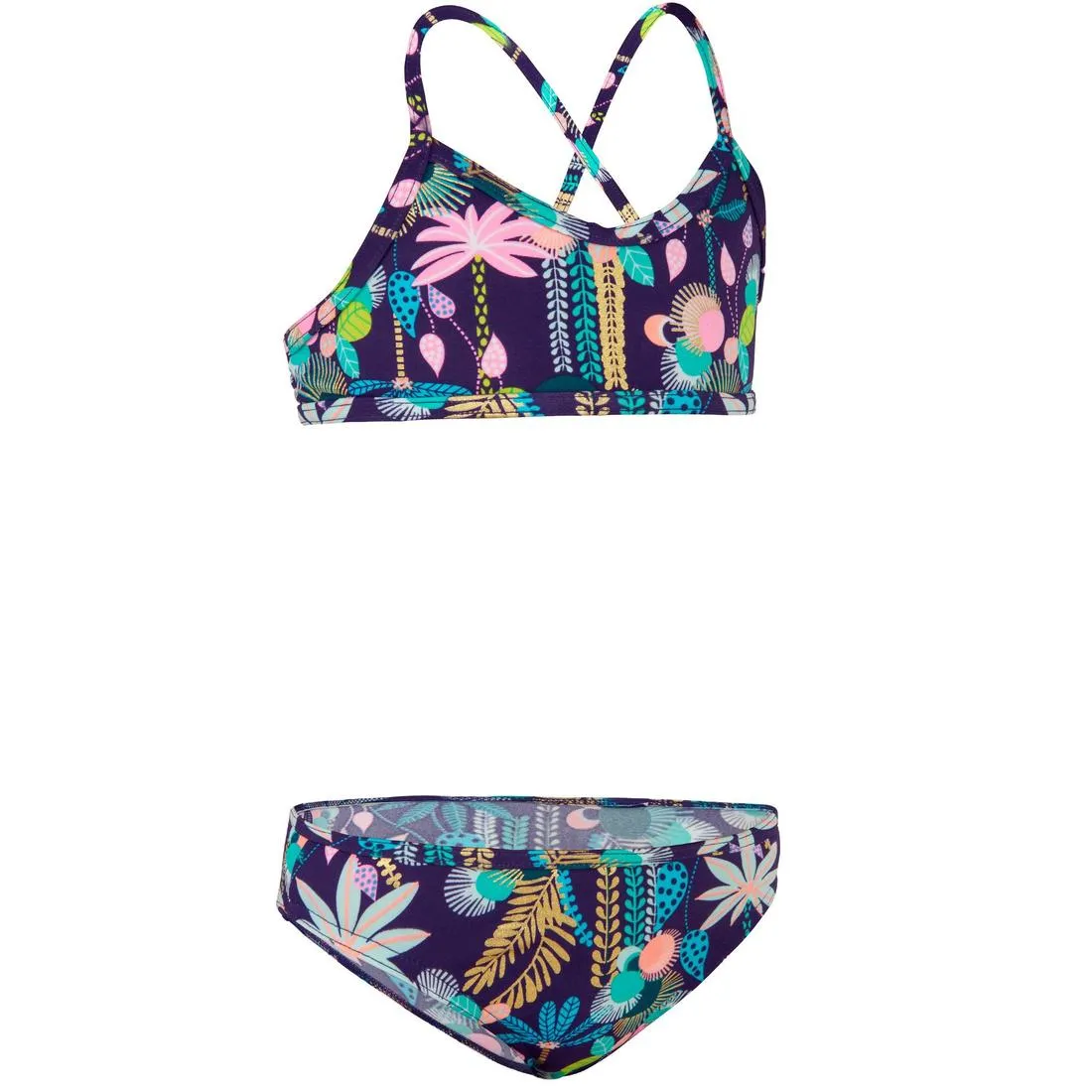 Girl’s 2-piece surf swimsuit floral with crossed straps
