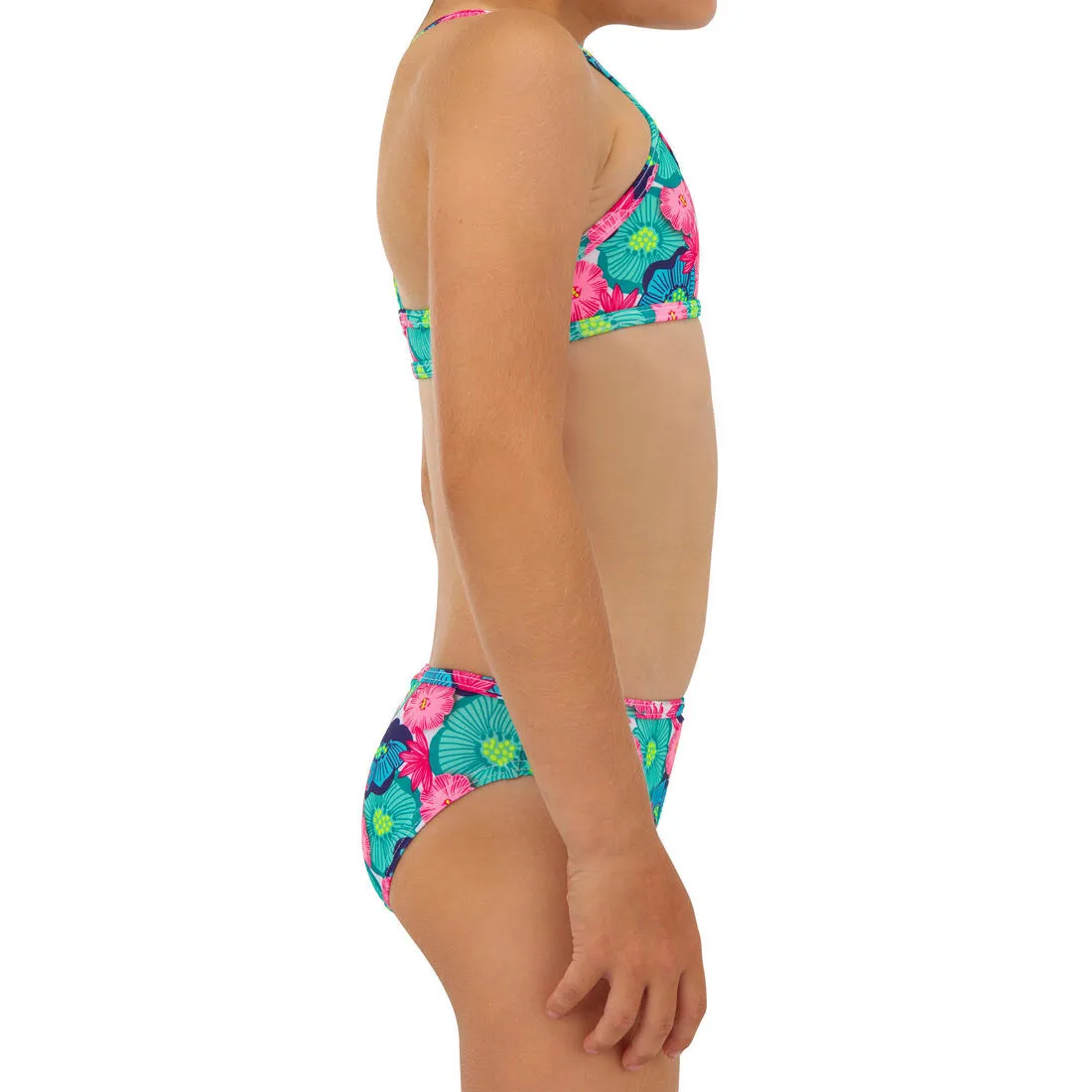 Girl’s 2-piece surf swimsuit floral with crossed straps