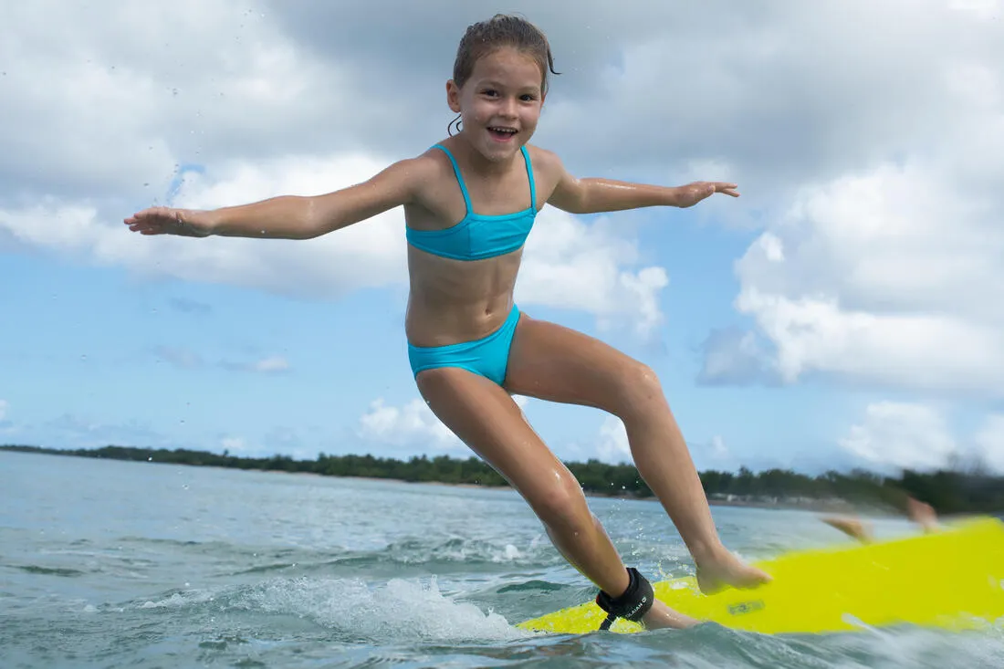 GIRLS’ two-piece SURFING swimsuit BIKINI TOP BALI 100