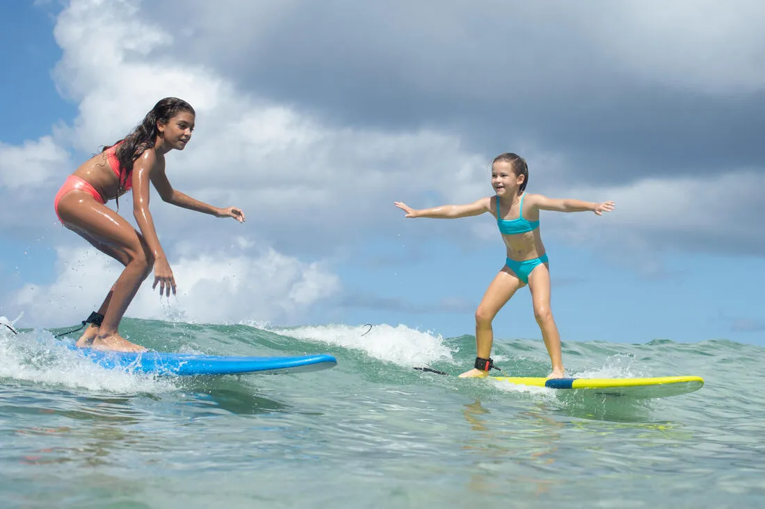 GIRLS’ two-piece SURFING swimsuit BIKINI TOP BALI 100