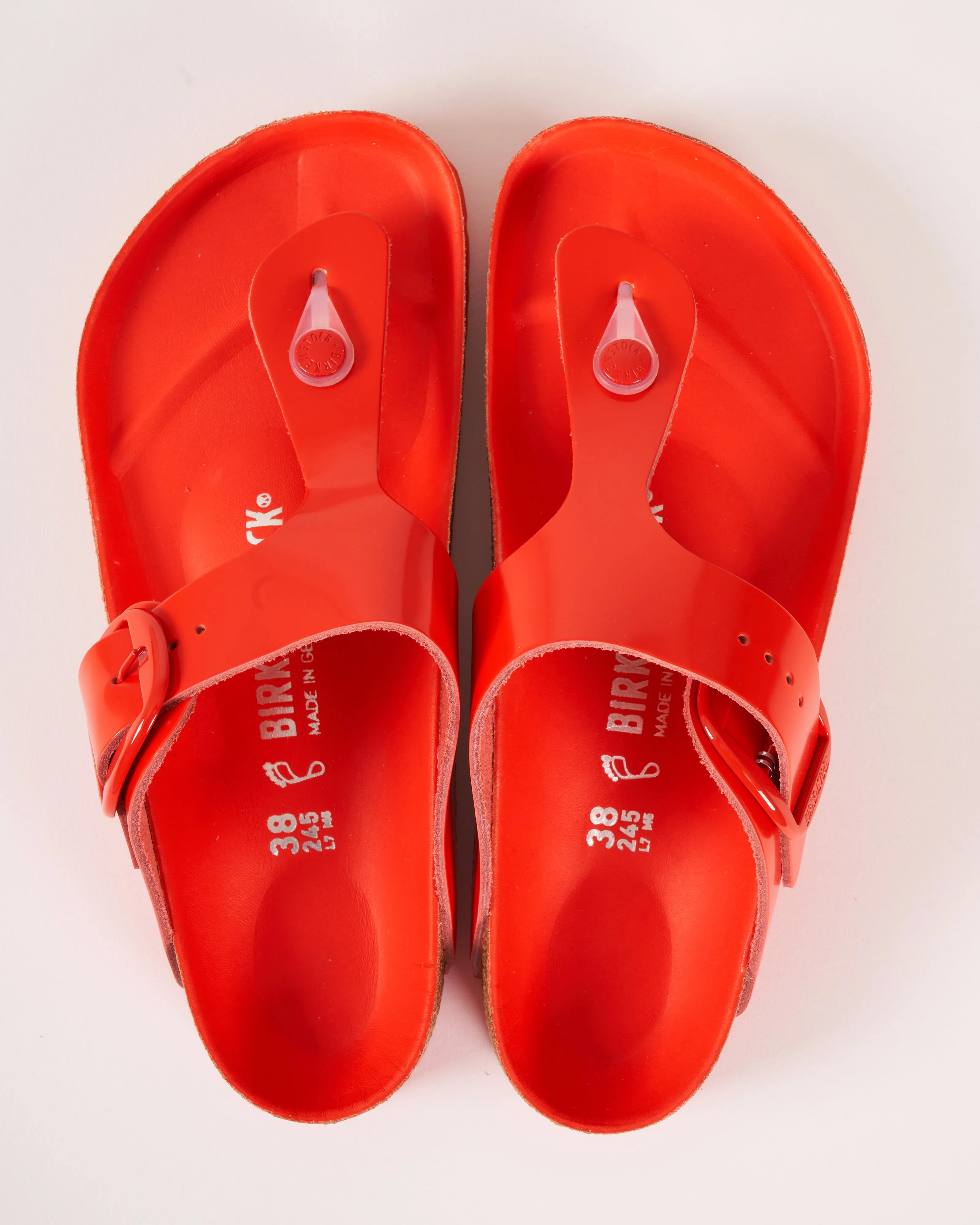 gizeh big buckle sandal - tomato high shine leather