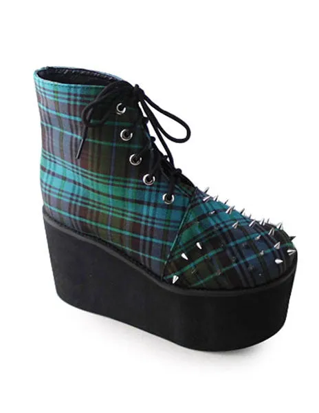 Green Gingham Lolita High Platform with Rivet