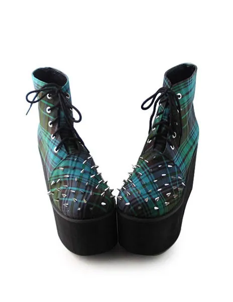 Green Gingham Lolita High Platform with Rivet