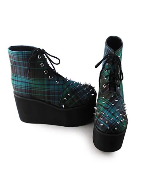 Green Gingham Lolita High Platform with Rivet