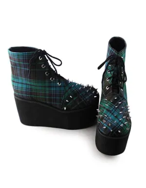 Green Gingham Lolita High Platform with Rivet