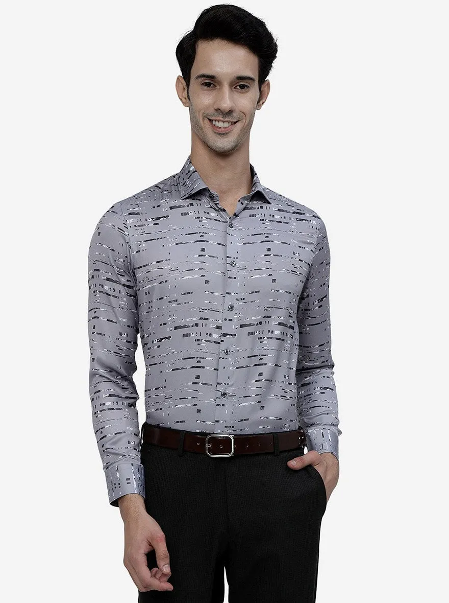 Grey Printed Slim Fit Party Wear Shirt | JB Studio