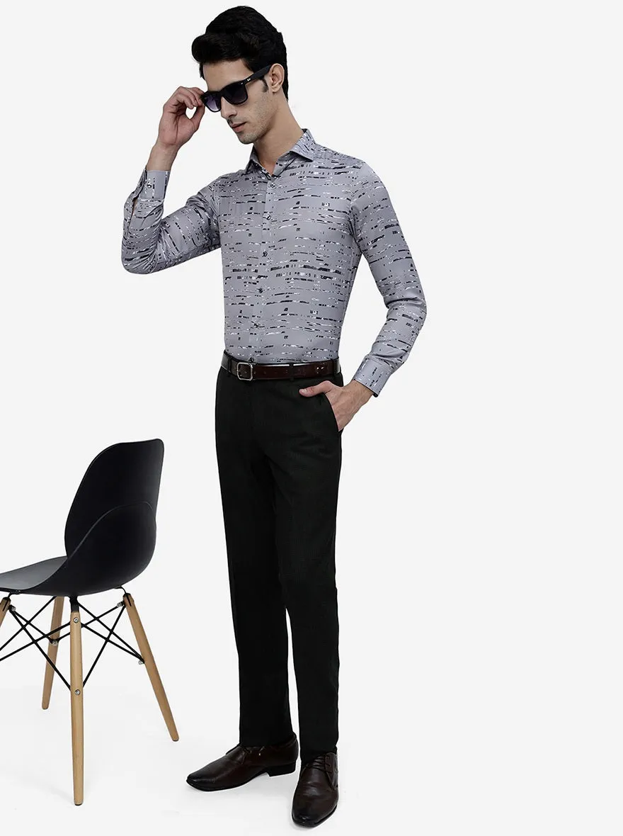 Grey Printed Slim Fit Party Wear Shirt | JB Studio