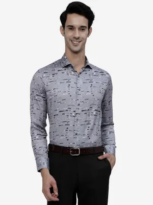 Grey Printed Slim Fit Party Wear Shirt | JB Studio
