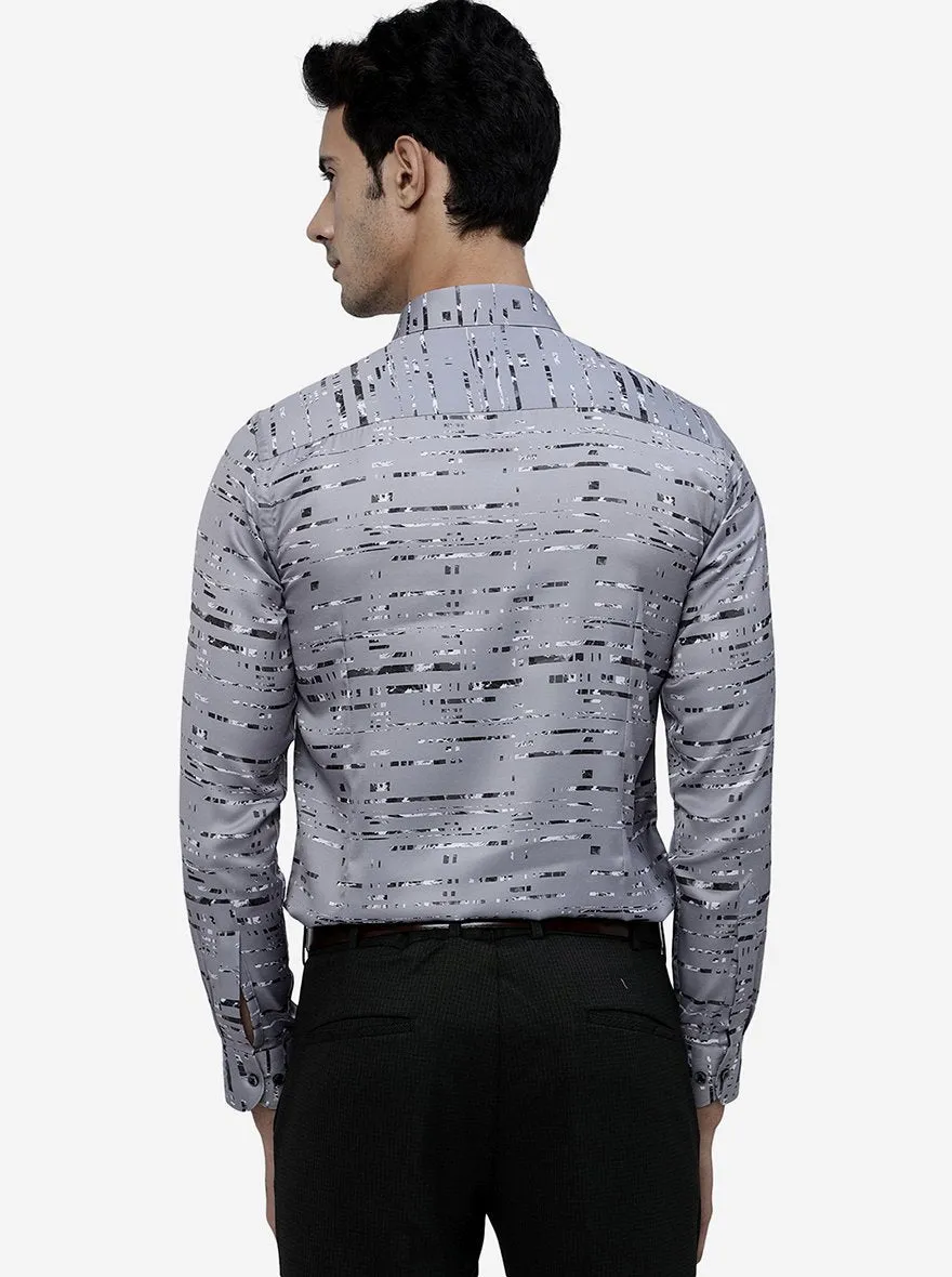 Grey Printed Slim Fit Party Wear Shirt | JB Studio